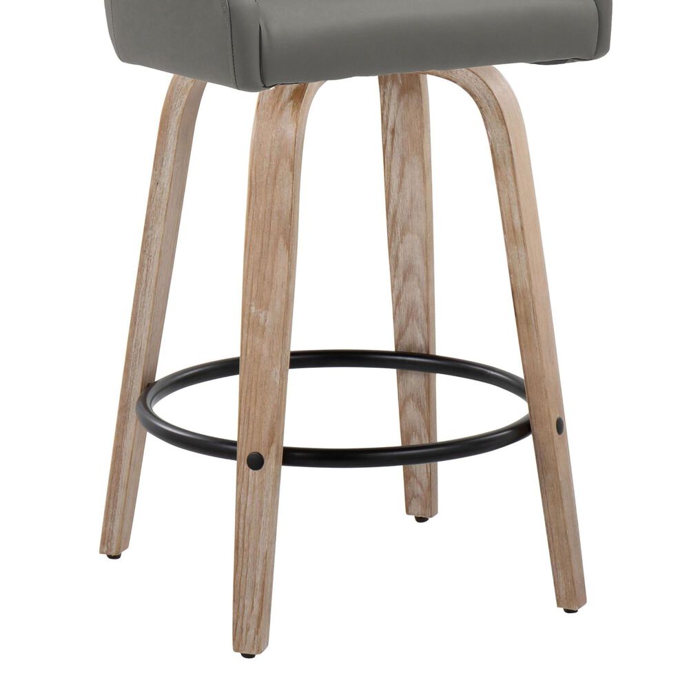 LumiSource Hannah Swivel Counter Stool with Dark Grey Faux Leather Upholstery in Whitewashed and Black (Set of 2), , large