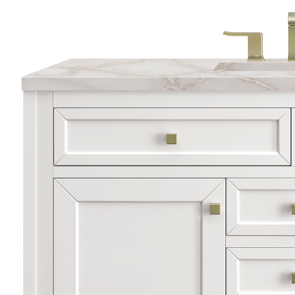 James Martin Vanities Chicago 48&quot; Single Bathroom Vanity in Glossy White with 3 cm Victorian Silver Quartz Top and Rectangular Sink, , large