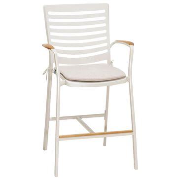 Blue River Portals Patio Barstool with Beige Cushion in Light Matte Sand and Natural Teak, , large