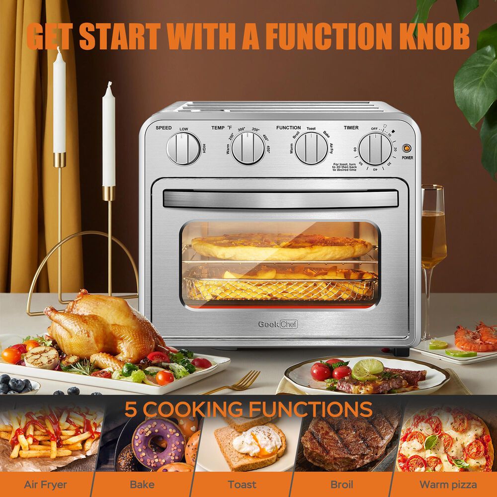 HOMLUX 16 Qt Air Fryer Toaster Oven in Silver, , large