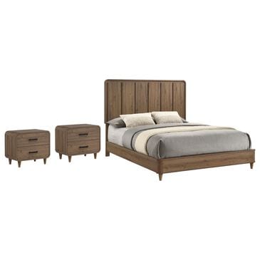 Crown Mark Nyomi Queen Panel Bed with 2 Nightstands in Light Brown, , large
