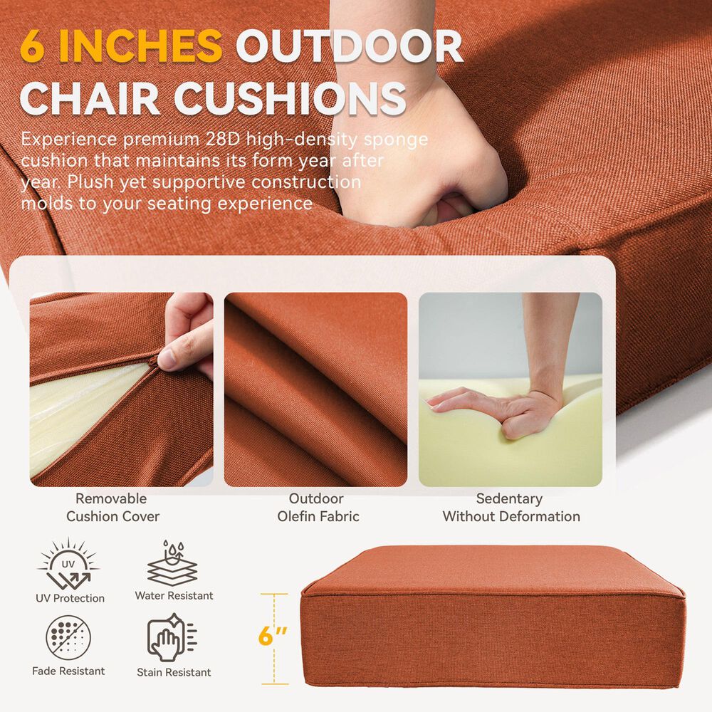 Sunwell Garden 24" Outdoor Seat and Back Cushion Set in Orange (Set of 2), , large