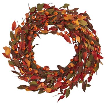 Nearly Natural Inc 20" Harvest Leaf and Mini Pumpkin Artificial Wreath, , large