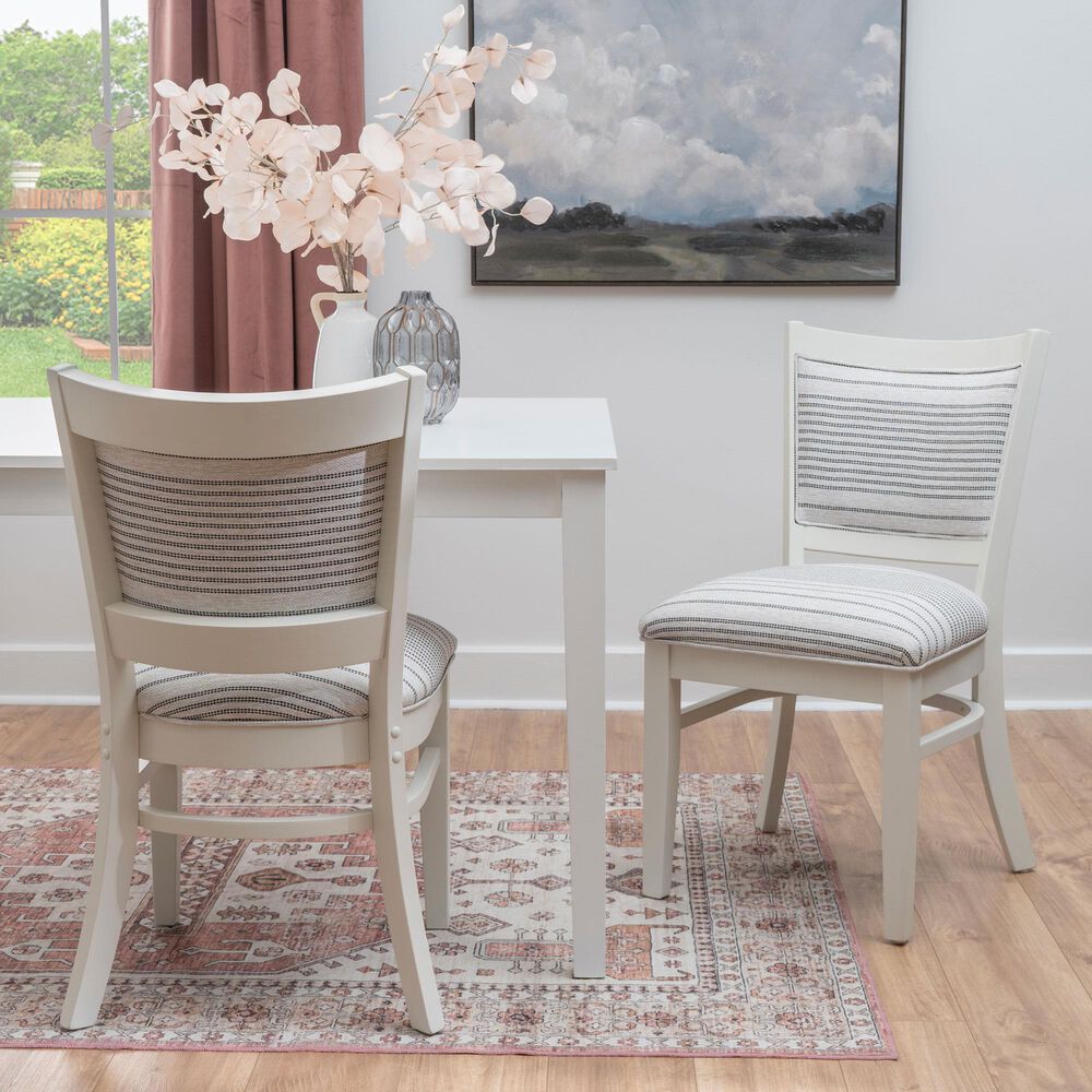 Linon Home Decor Lainey Side Chair with Light Grey Stripe Cushion in White (Set of 2), , large