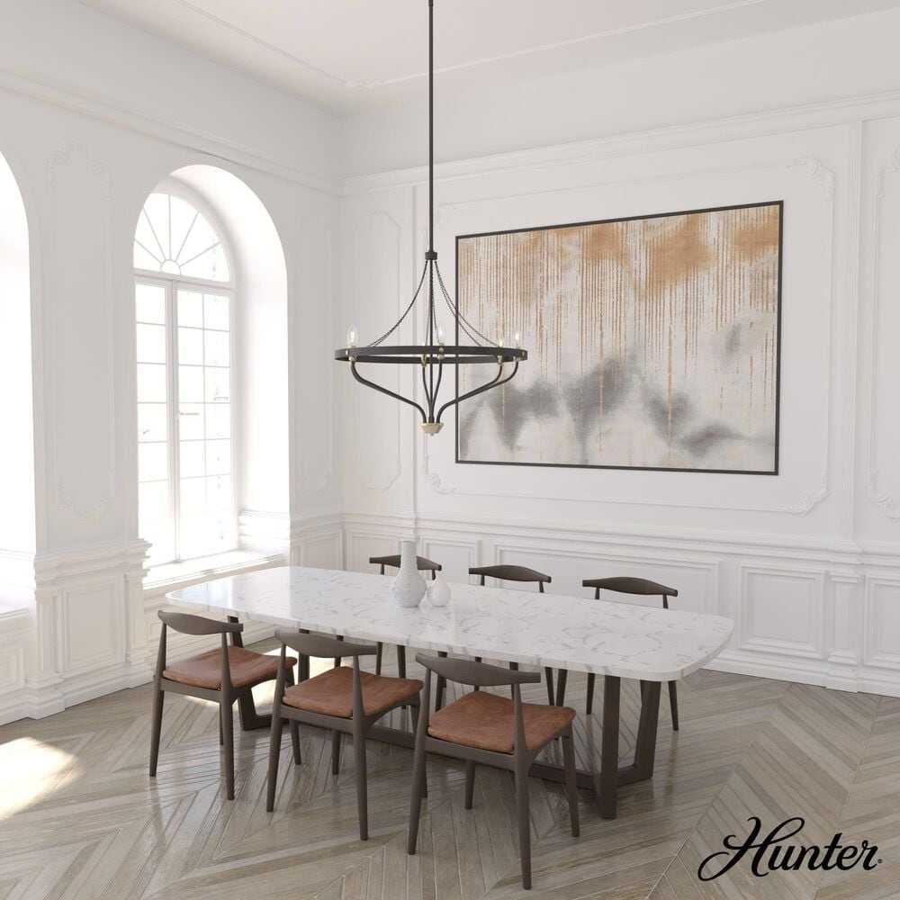 Hunter Merlin 6-Light Chandelier in Rustic Iron and Alturas Gold, , large