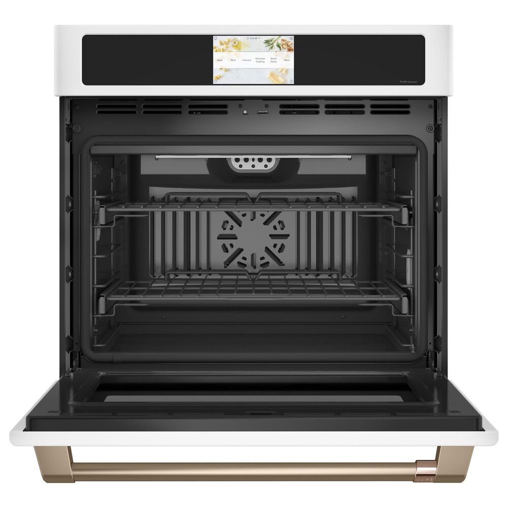 Cafe 30&#39;&#39; Built-In Convection Single Wall Oven with Brushed Bronze Handle in Matte White, , large