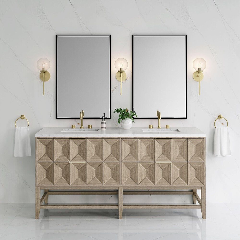 James Martin Vanities Emmeline 72&quot; Double Bathroom Vanity in Pebble Oak with 3 cm Arctic Fall Solid Surface Top and Rectangular Sinks, , large