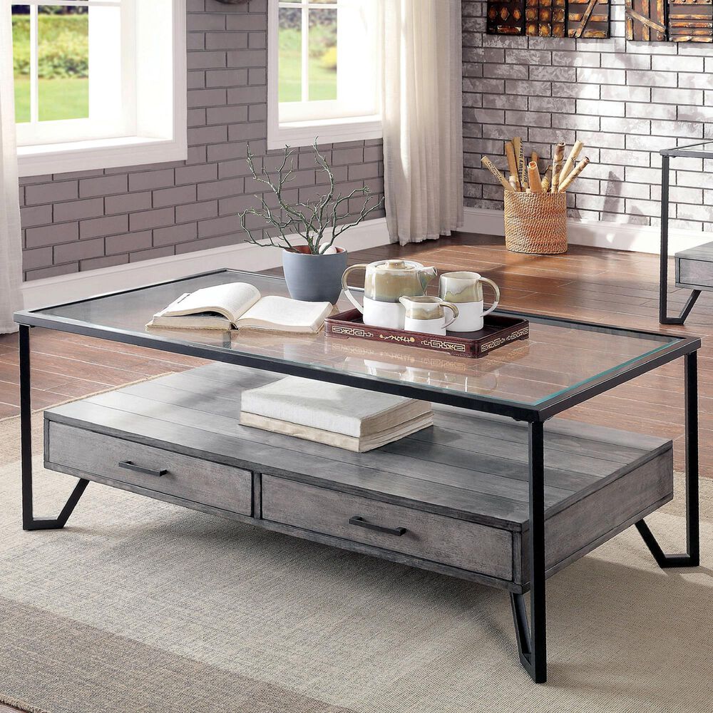 Furniture of America Ponderay Coffee Table in Grey and Black, , large