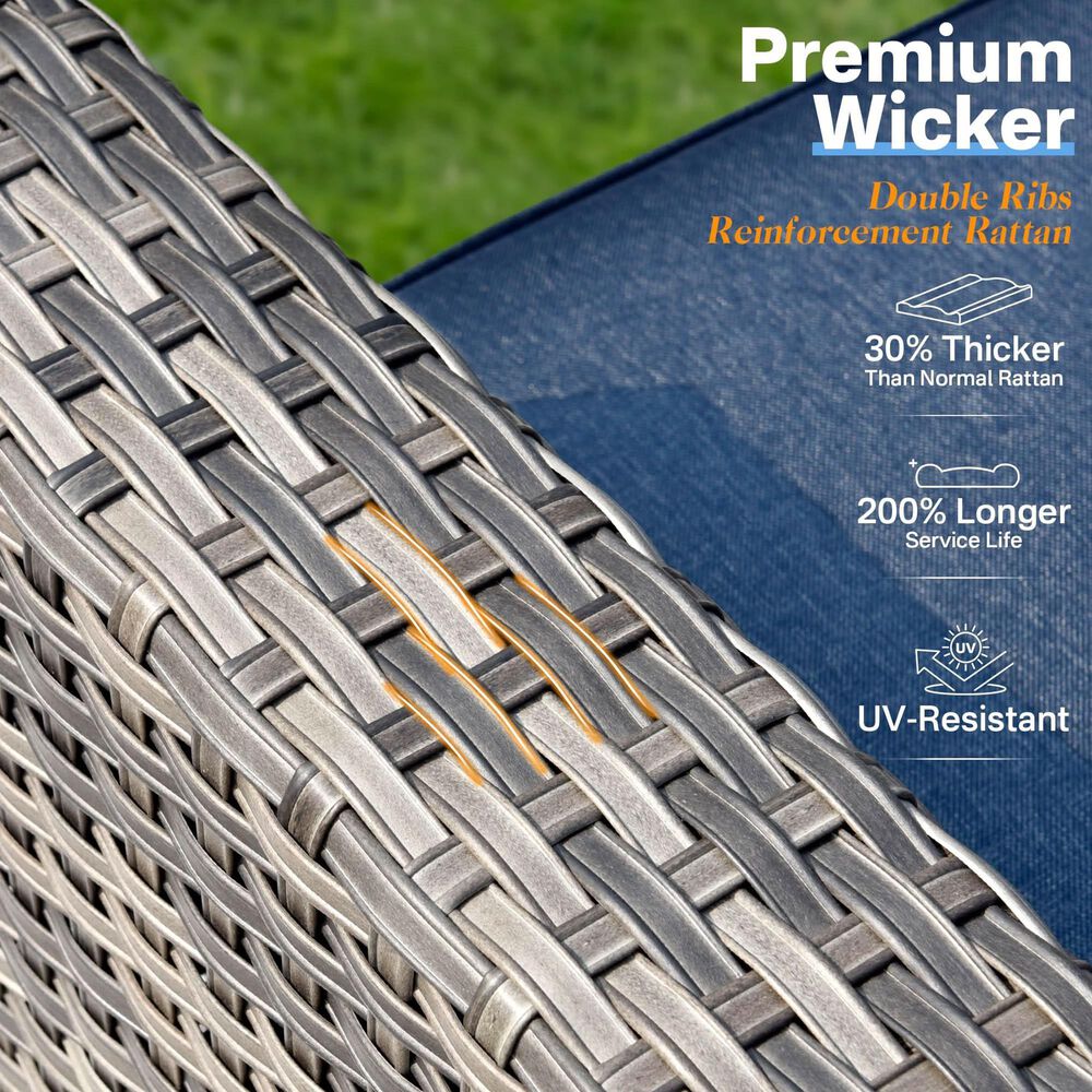 HOMLUX 5-Piece Patio Conversation Set with Grey Wicker in Denim Blue, , large