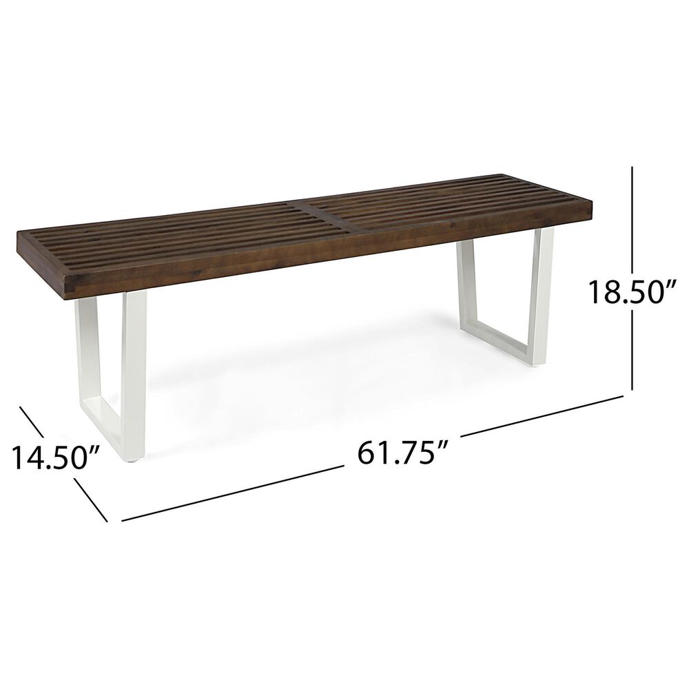 Noble House Fresno Patio Dining Bench in Dark Brown and White Wash NFM