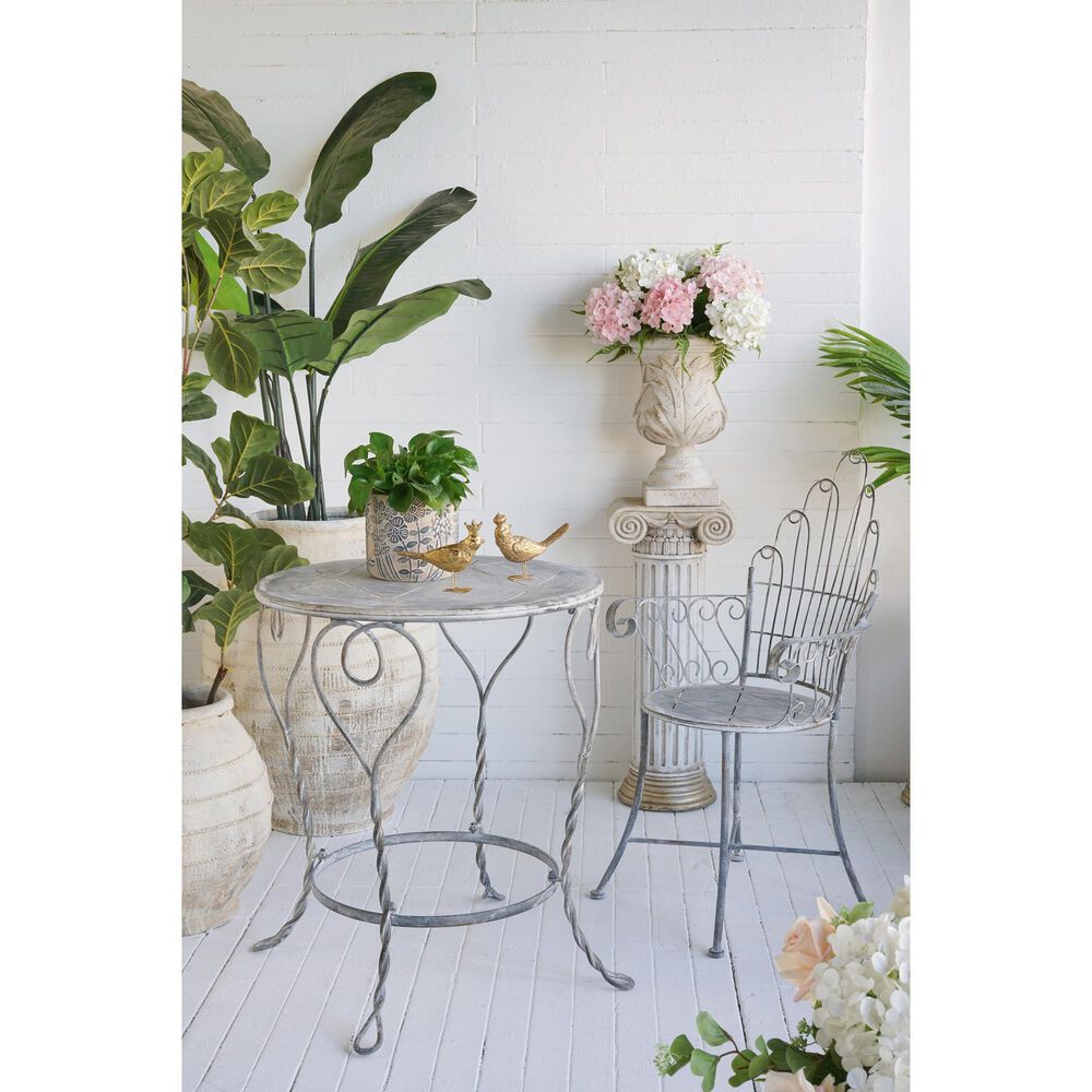 Hearth and Haven Outdoor Round Side Table with Heart Scroll Design in Gray, , large