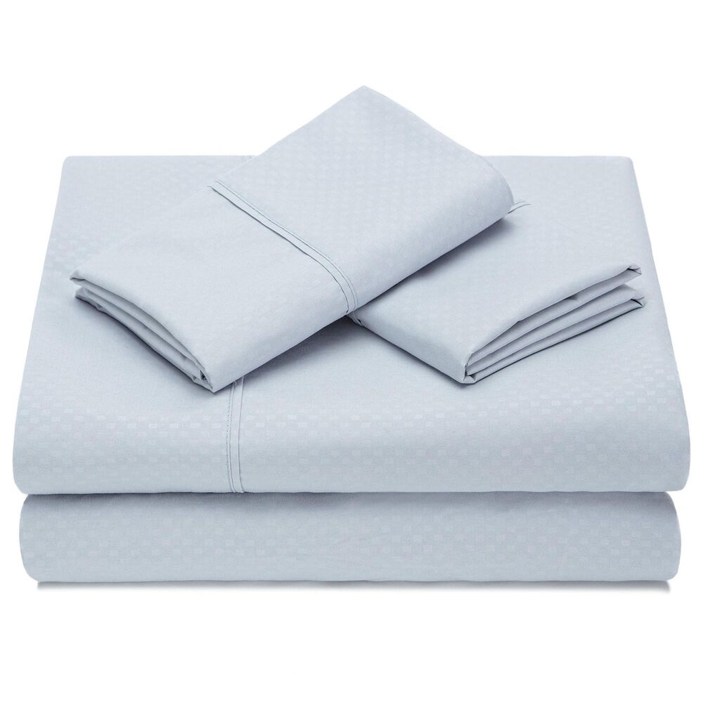 4-Piece King Checkered Emboss Sheet Set in Dusty Blue, , large