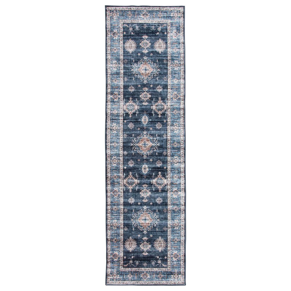 Central Oriental Rugease Velveteen Raquel Navy and Light Blue 2"3" x 6" Runner, , large