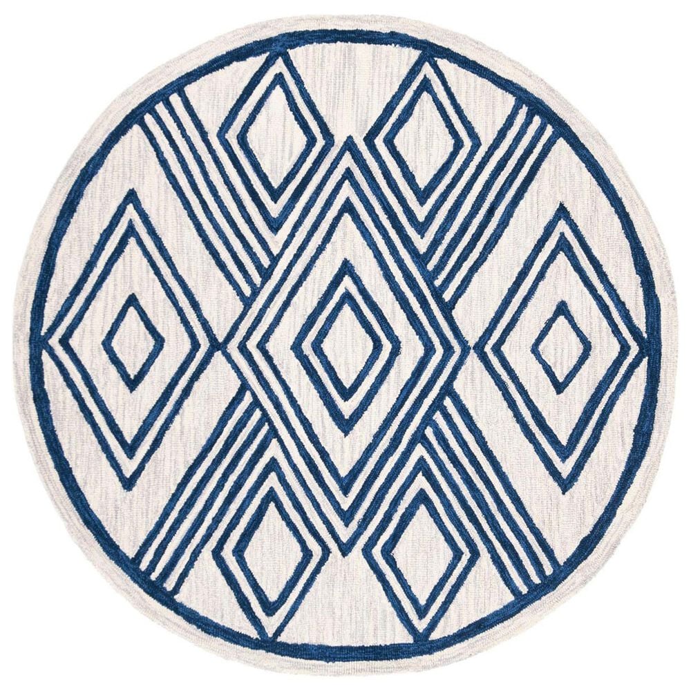 Safavieh Micro-Loop Southwestern 5" Round Ivory and Navy Area Rug, , large