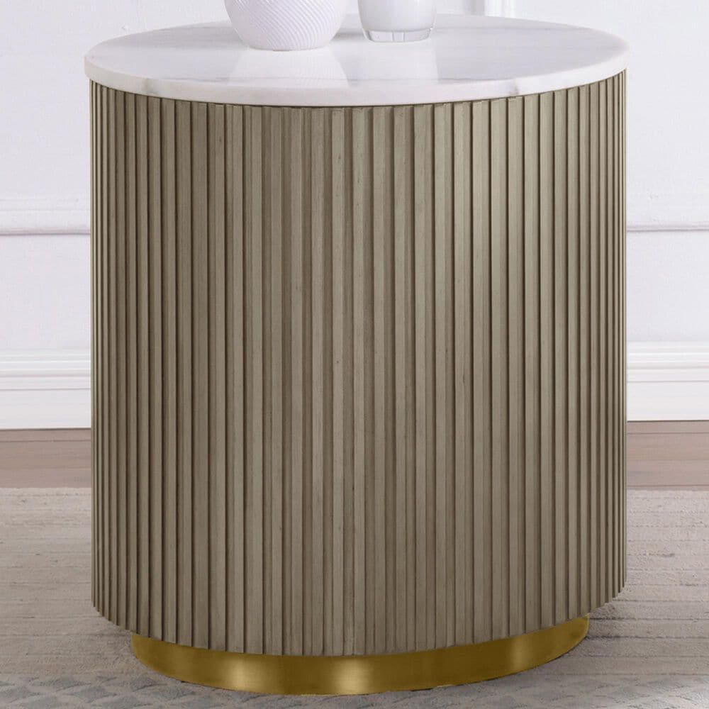 Pacific Landing Jason Round End Table in White and Greige, , large
