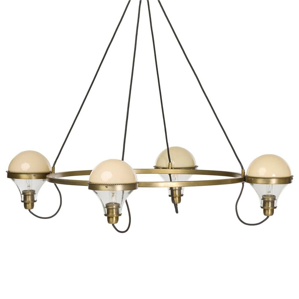 Amber Lewis x Four Hands Hockley 4-Light Chandelier with Cream Glass Shades in Aged Antique Brass, , large