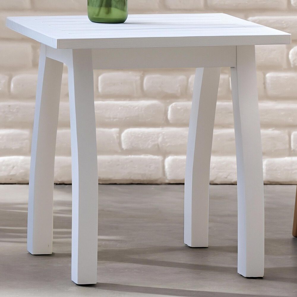 Hearth and Haven Selma Outdoor End Table with Slatted Top and Curved Legs in White, , large