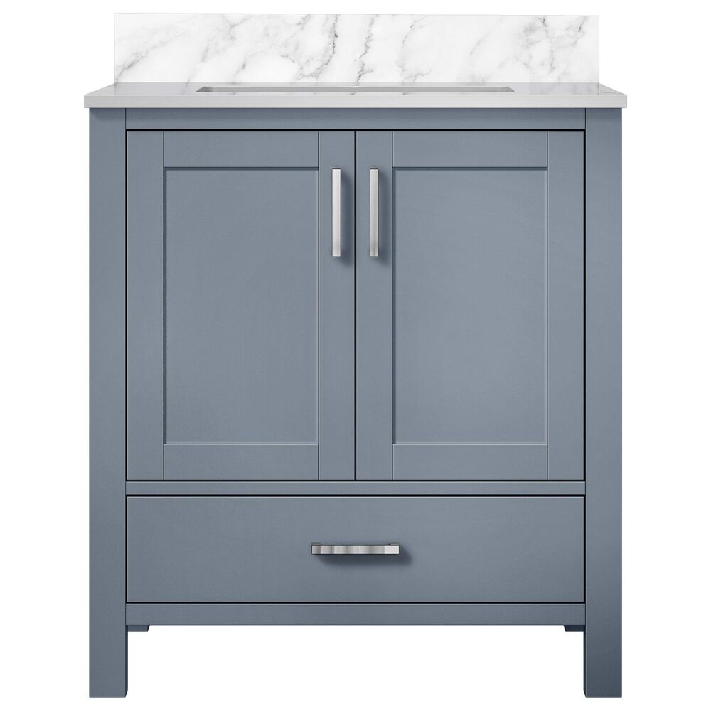 Lexora Home Jacques 30&quot; Single Bathroom Vanity in Dark Grey with 2 cm White Carrara Marble Top and Rectangular Sink, , large