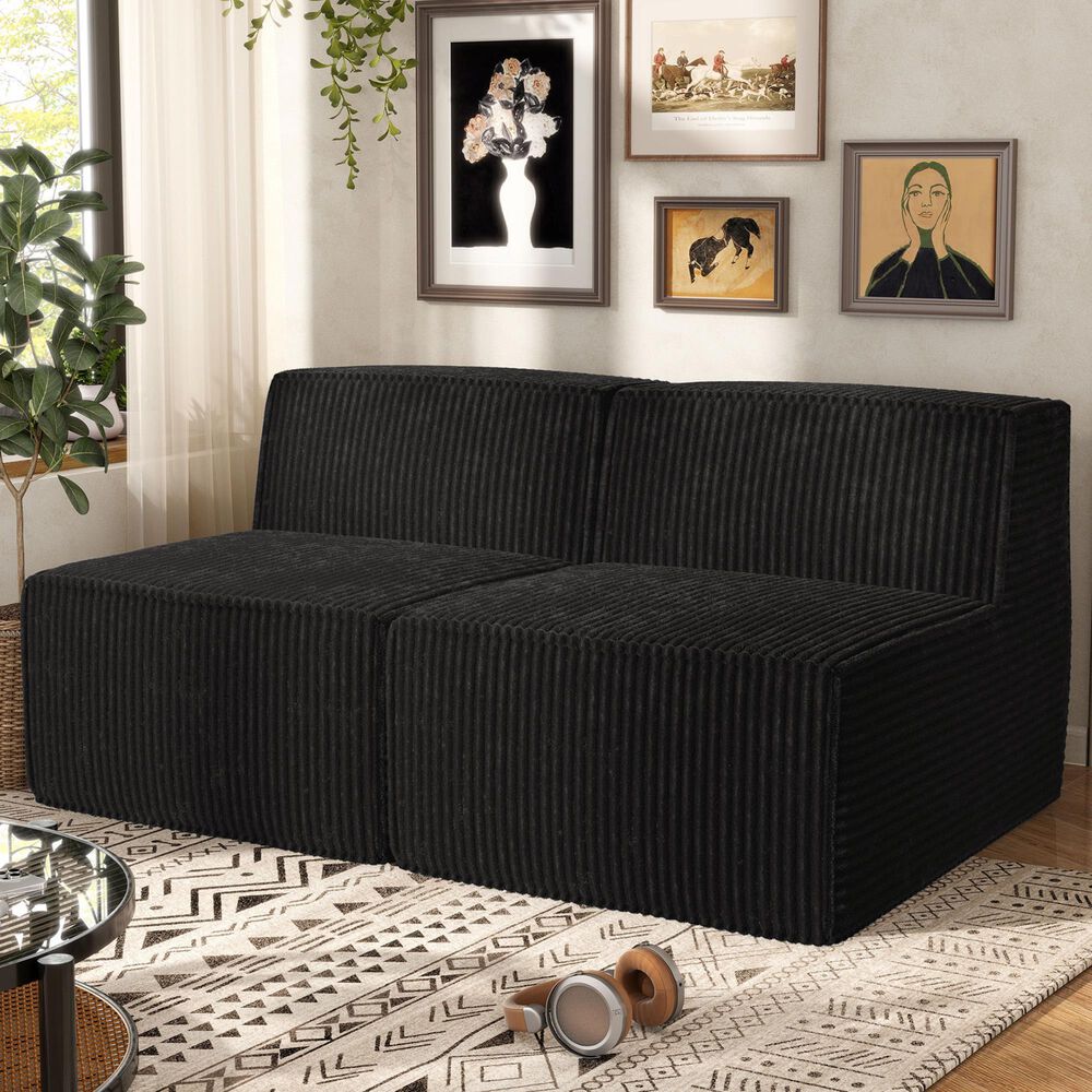 Furniture of America Facil 2-Piece Modular Armless Loveseat in Black, , large