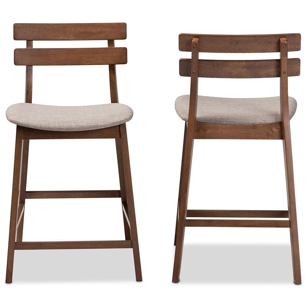 Baxton Studio Larine Counter Stool with Light Grey Cushion in Walnut (Set of 2), , large