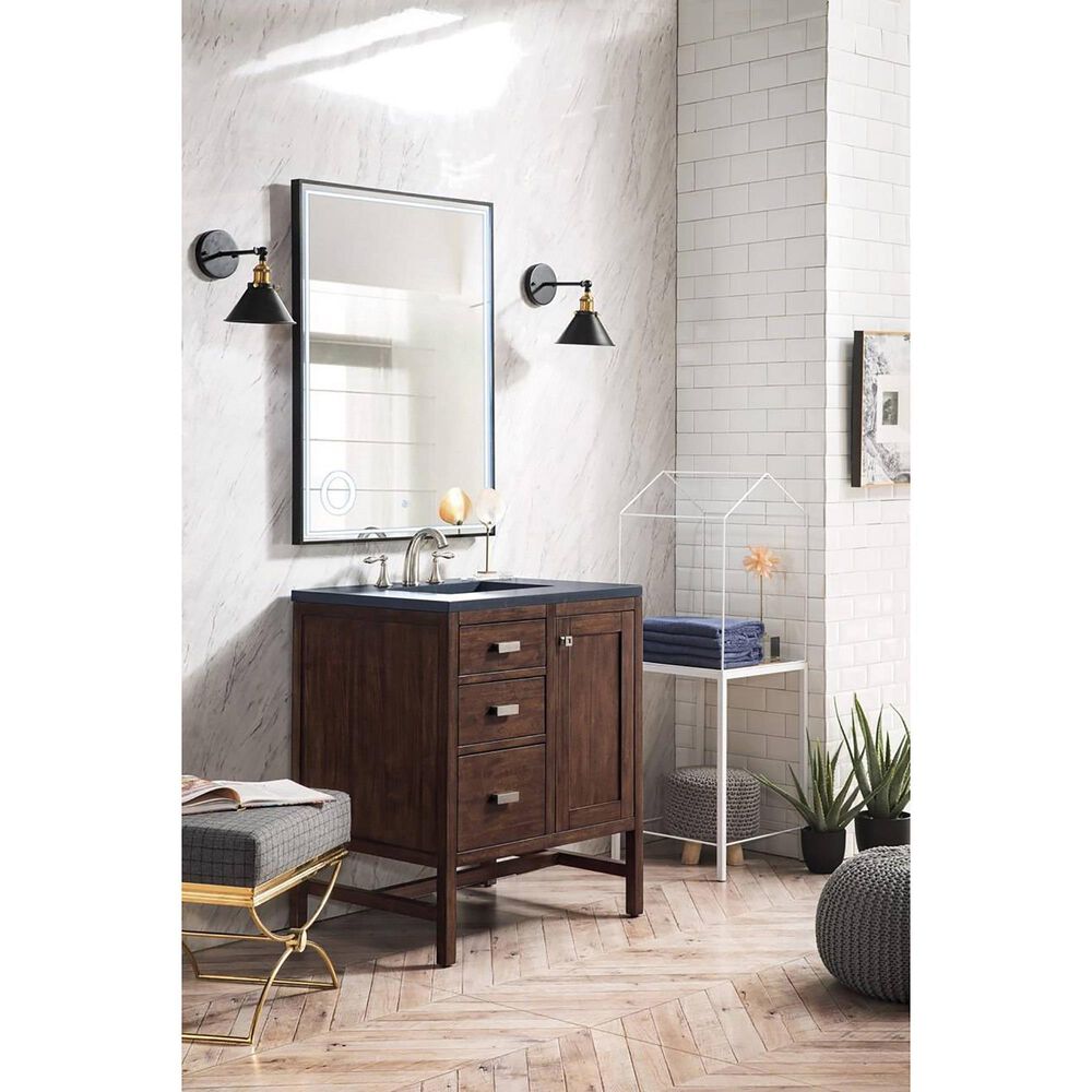 James Martin Addison 30" Single Bathroom Vanity in Mid Century Acacia with  3 cm Charcoal Soapstone Quartz Top | Nebraska Furniture Mart