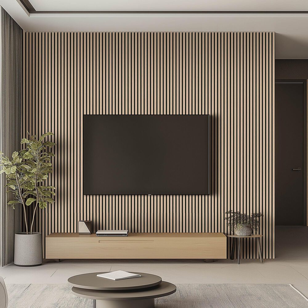 MS International Acoustic Wood Slat 9.5&quot; x 94.5&quot; Wall Panels in Blonde, , large