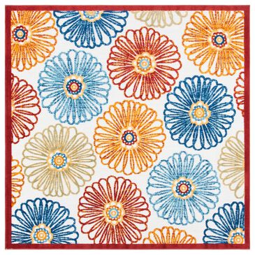 Safavieh Cabana CBN801A 4" Square Creme and Red Indoor/Outdoor Area Performance Rug, , large