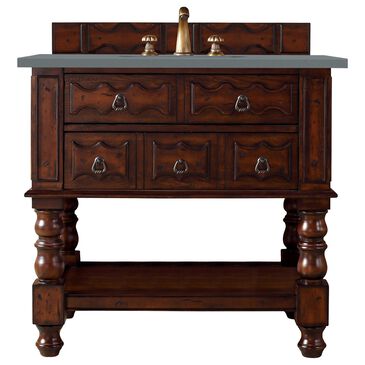 James Martin Castilian 36" Single Bathroom Vanity in Aged Cognac with 3 cm Cala Blue Quartz Top and Rectangular Sink, , large