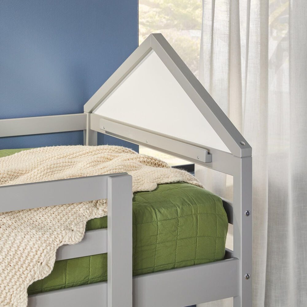 Walker Edison Skyler Twin Low Loft Bunk Bed in Grey, , large