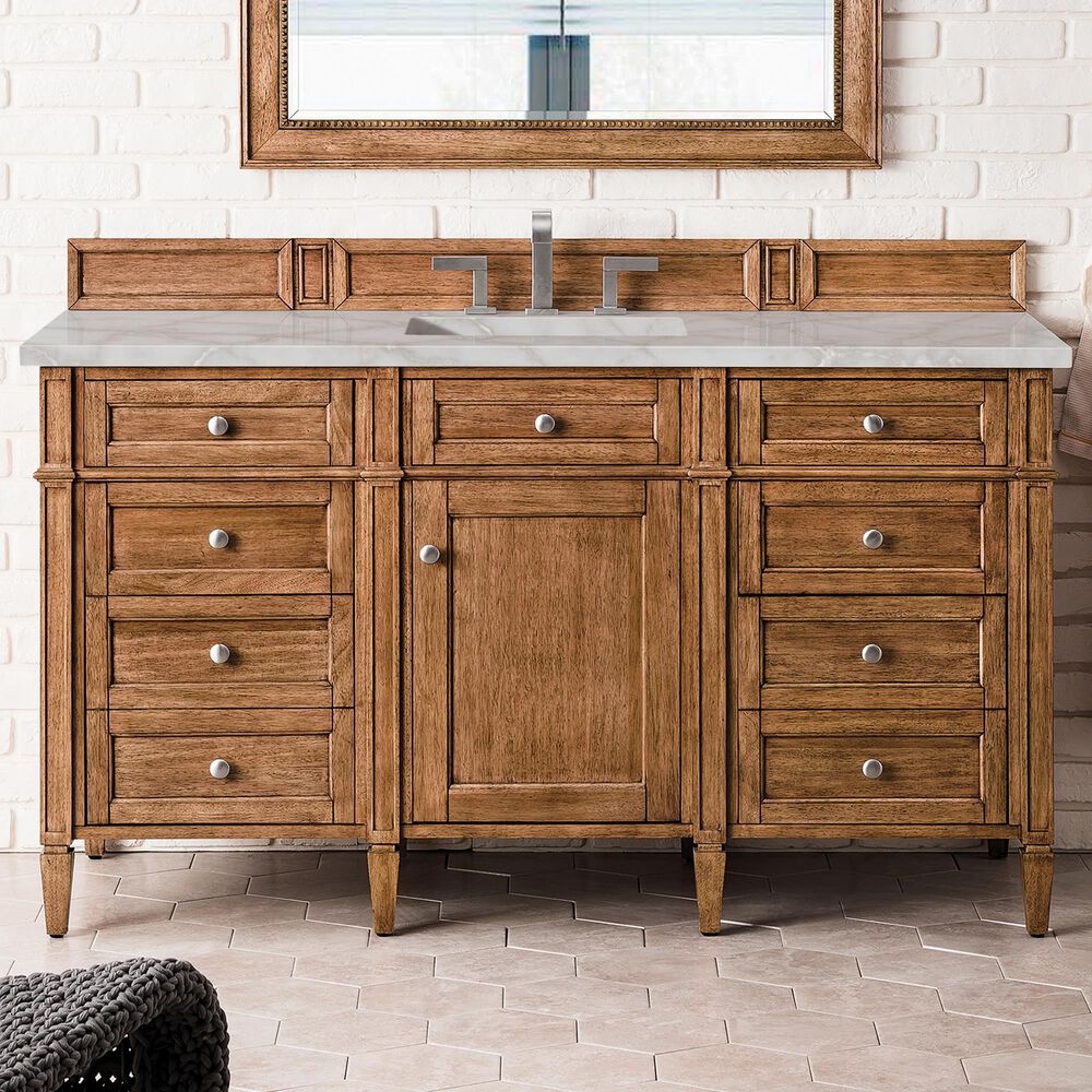James Martin Vanities Brittany 60" Single Bathroom Vanity in Saddle Brown with 3 cm Victorian Silver Quartz Top and Rectangular Sink, , large