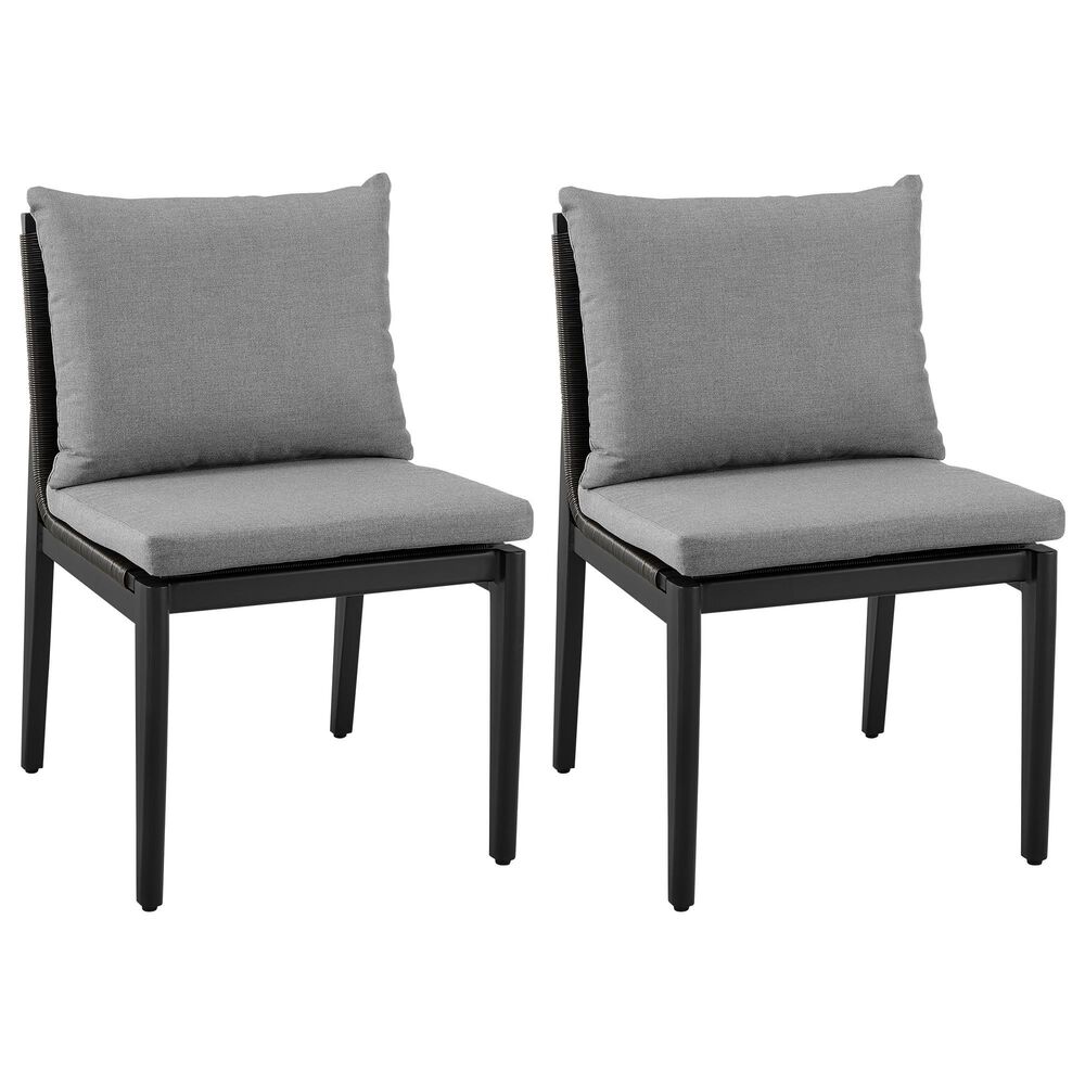 Blue River Grand Outdoor Dining Side Chair with Dark Gray Cushion in Black (Set of 2), , large