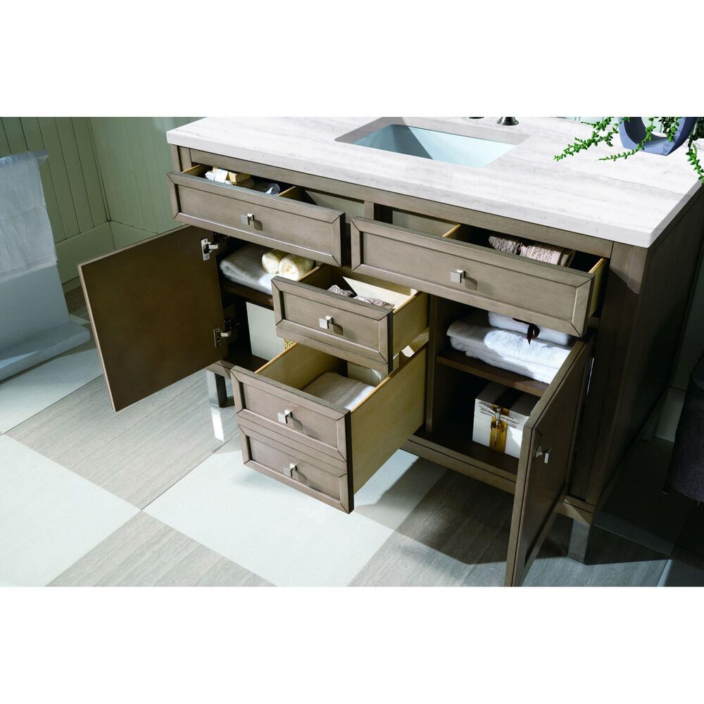 James Martin Vanities Chicago 48&quot; Single Bathroom Vanity in Whitewashed Walnut with 3 cm Arctic Fall Solid Surface Top and Rectangular Sink, , large