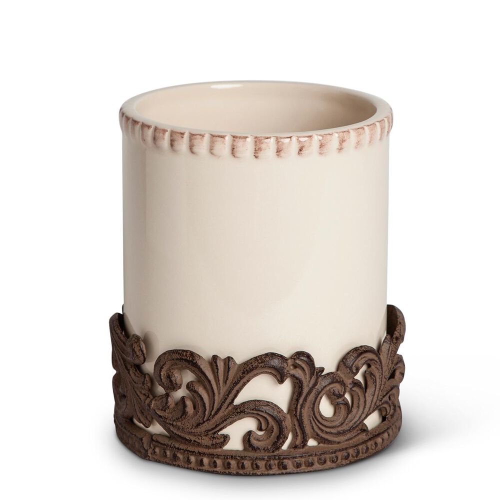 The Gerson Company GG Collection Ceramic Utensil Holder with Metal Base in Cream, , large
