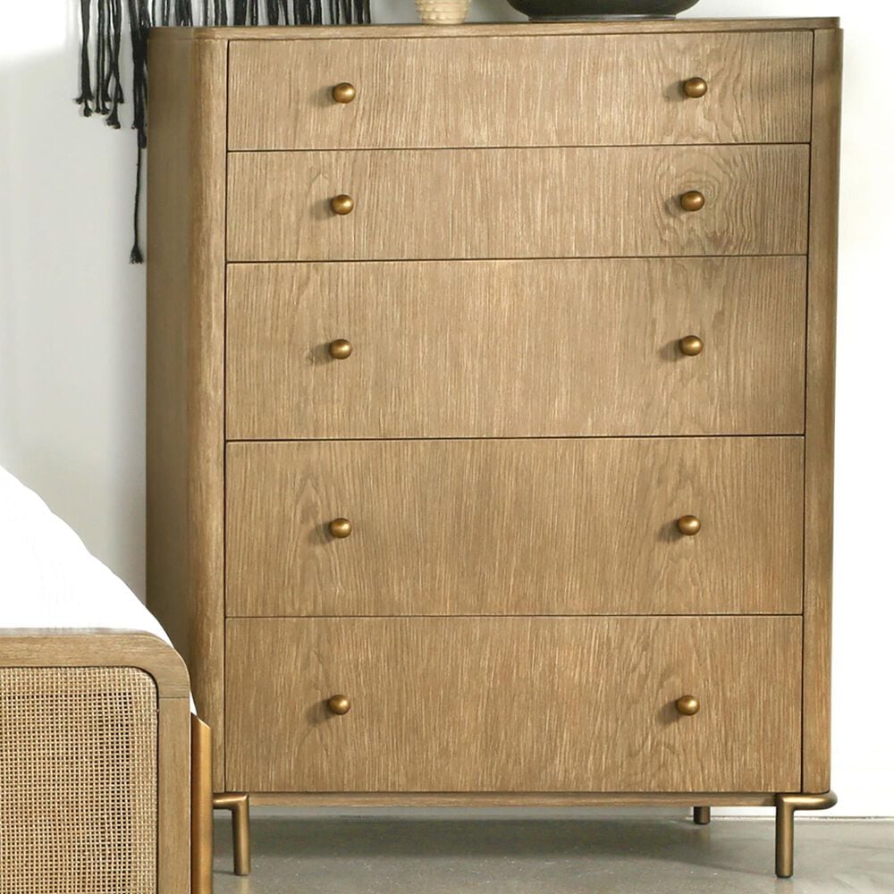 Pacific Landing Arini 5-Drawer Chest in Sand Wash and Aged Brass, , large