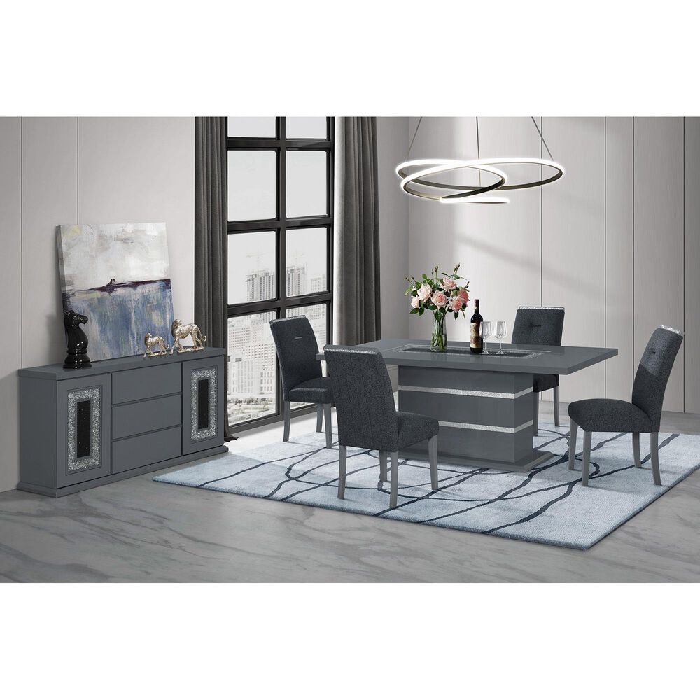 GLOBAL Monaco 5-Piece Rectangular Dining Set in Dark Grey and Silver, , large