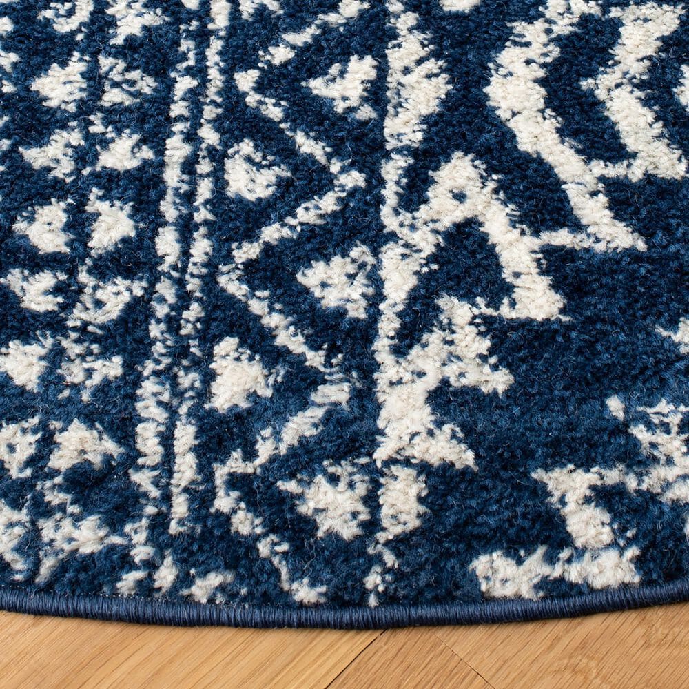 Safavieh Tulum Bohemian 6&#39;7&quot; Round Navy and Ivory Area Rug, , large
