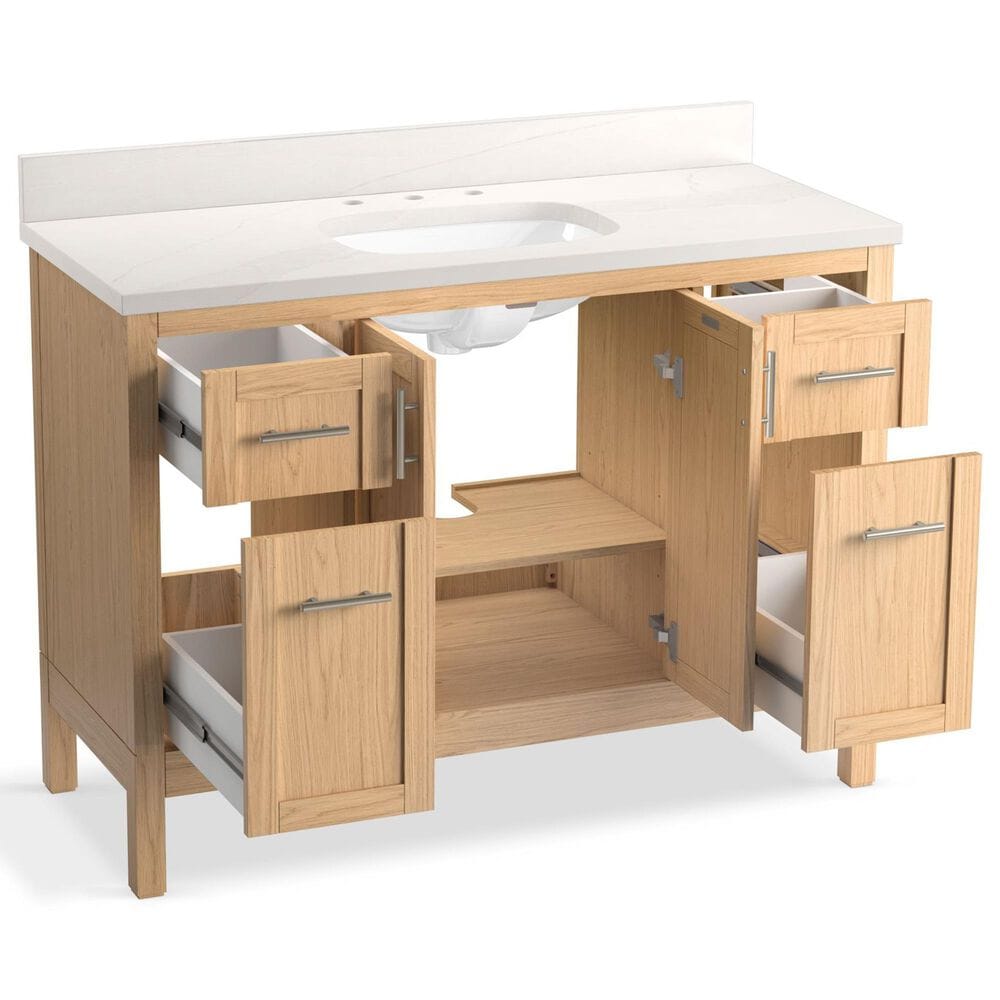 Kohler Hadron 48" Single Bathroom Vanity in Light Oak with 3 cm Bianco Bella Quartz Top and Oval Sink, , large