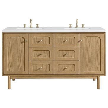 James Martin Vanities Laurent 60" Double Bathroom Vanity in Light Natural Oak with 3 cm White Zeus Quartz Top and Rectangular Sinks, , large