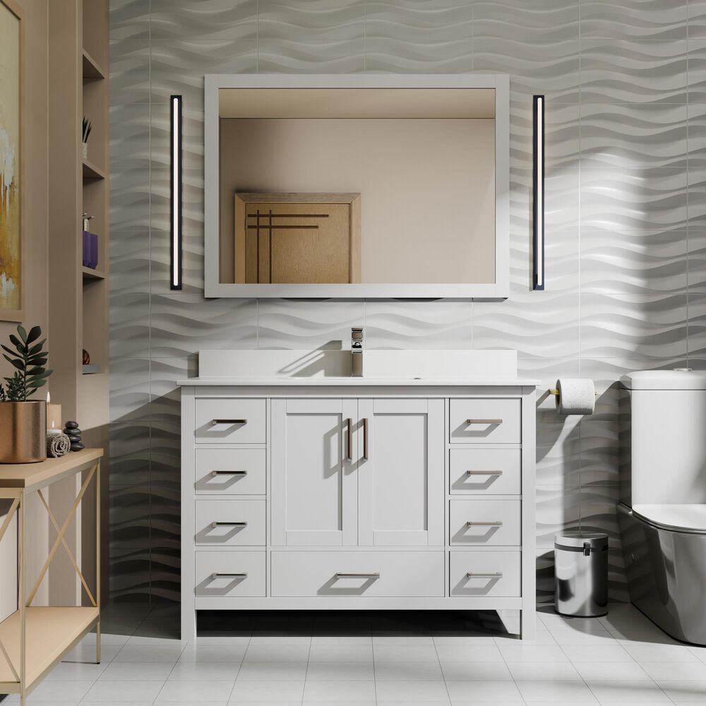 Lexora Home Jacques 48" Single Bathroom Vanity in White with 2 cm White Quartz Top and Rectangular Sink, , large