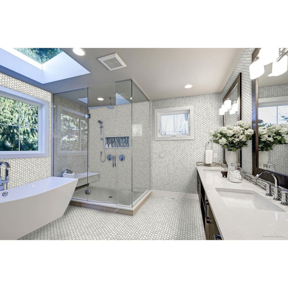 Emser Echo White 2&quot; Hexagon on 12&quot; x 14&quot; Glass Mosaic Sheet, , large