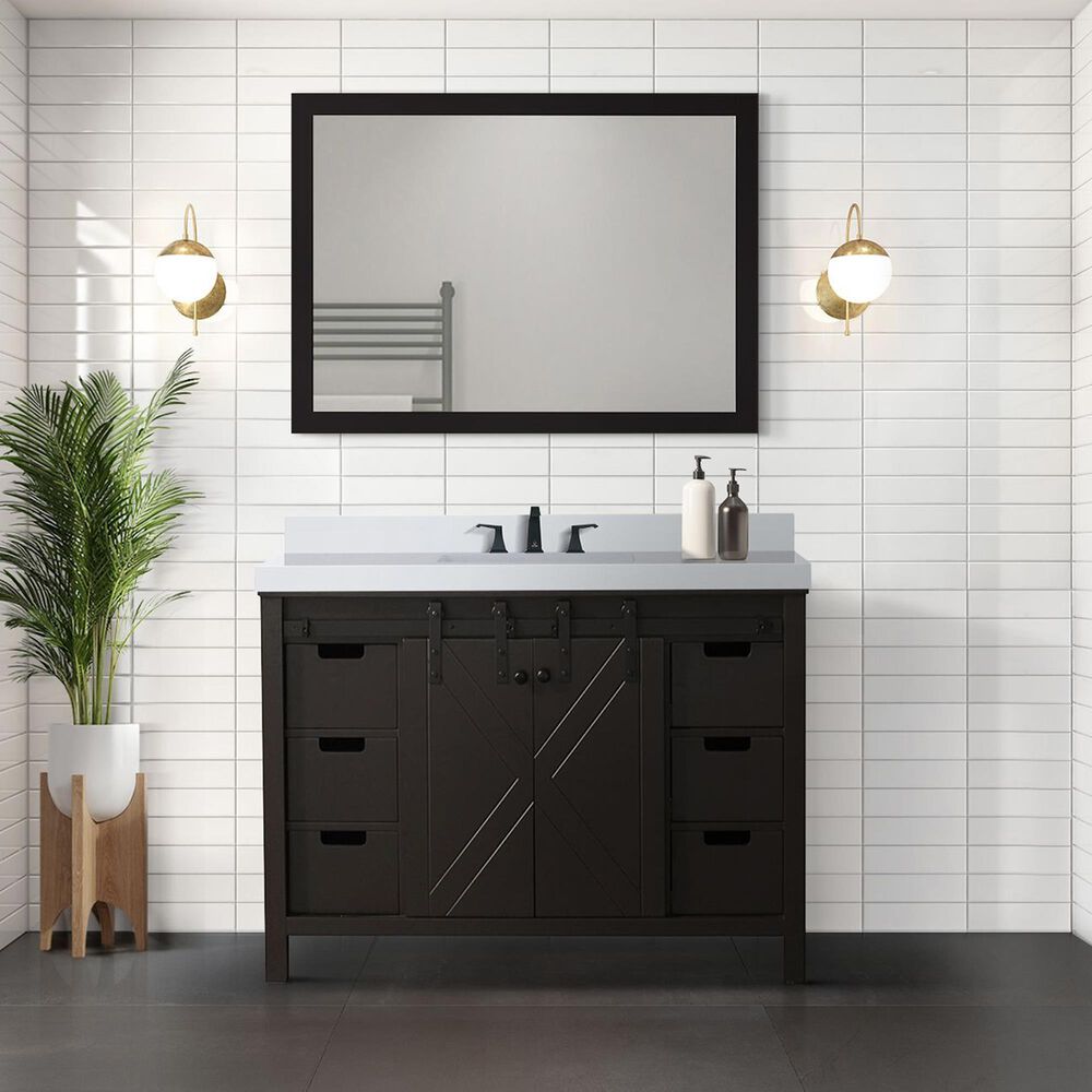 Lexora Home Marsyas 48&quot; Single Bathroom Vanity in Brown with White Quartz Top and Rectangular Sink, , large