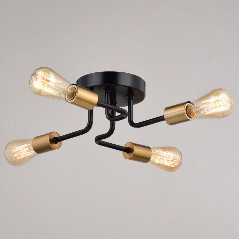 Vaxcel Rhine 4-Light Semi Flush Mount in Matte Black and Natural Brass, , large