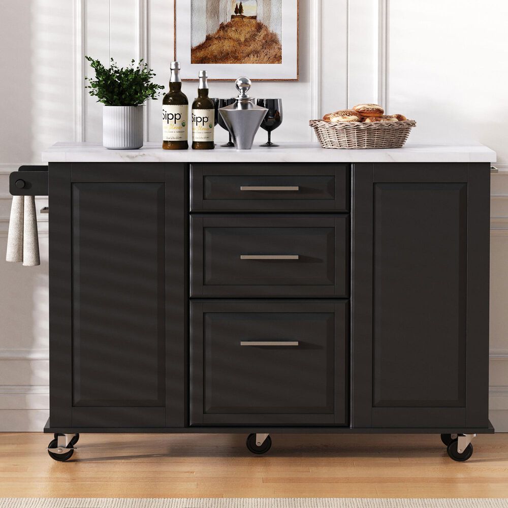 HOMLUX 51" Kitchen Island with Tilt Trash Can Cabinet in Black, , large