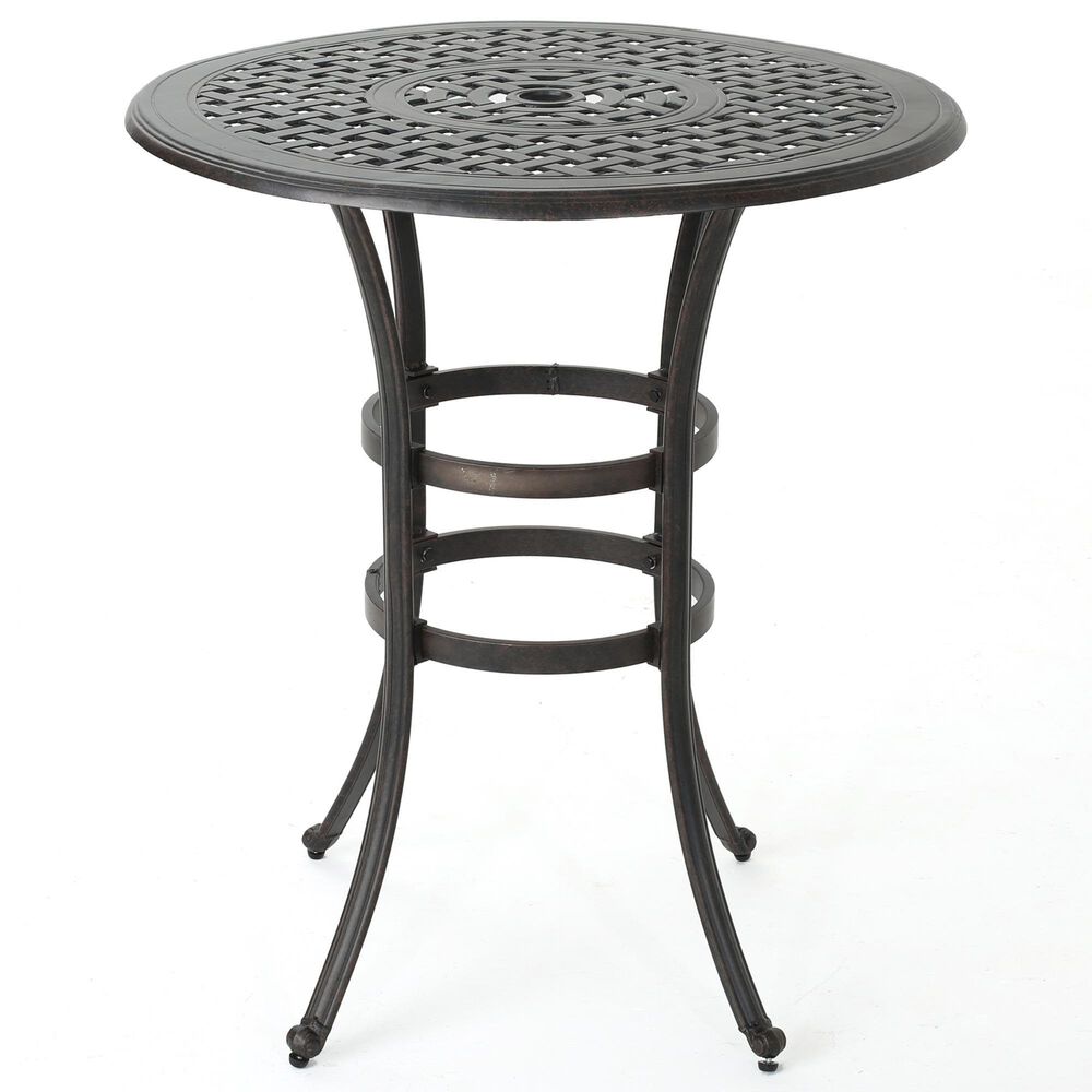 Hearth and Haven Patio Bar Table with Lattice Top and Umbrella Holder in Bronze, , large