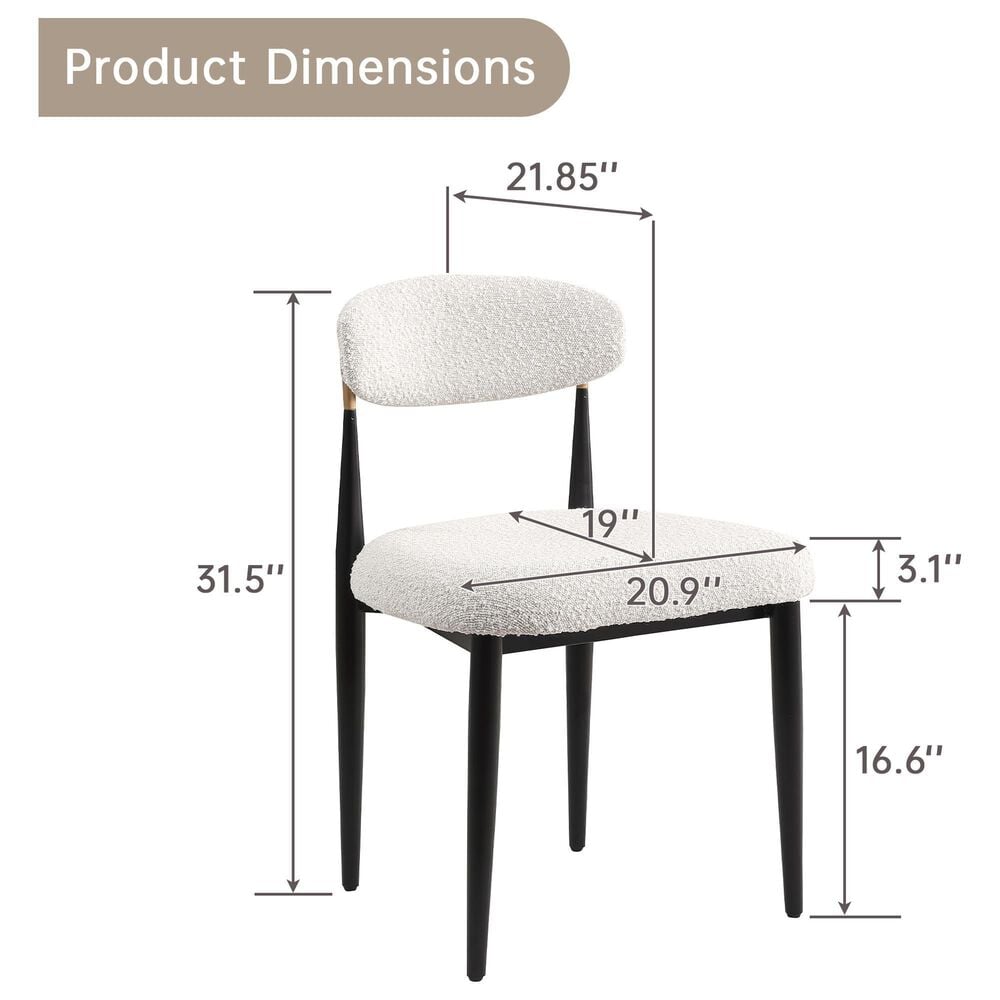 Morden Fort Modern Boucle Side Chair with White Cushion in Black and Gold (Set of 6), , large