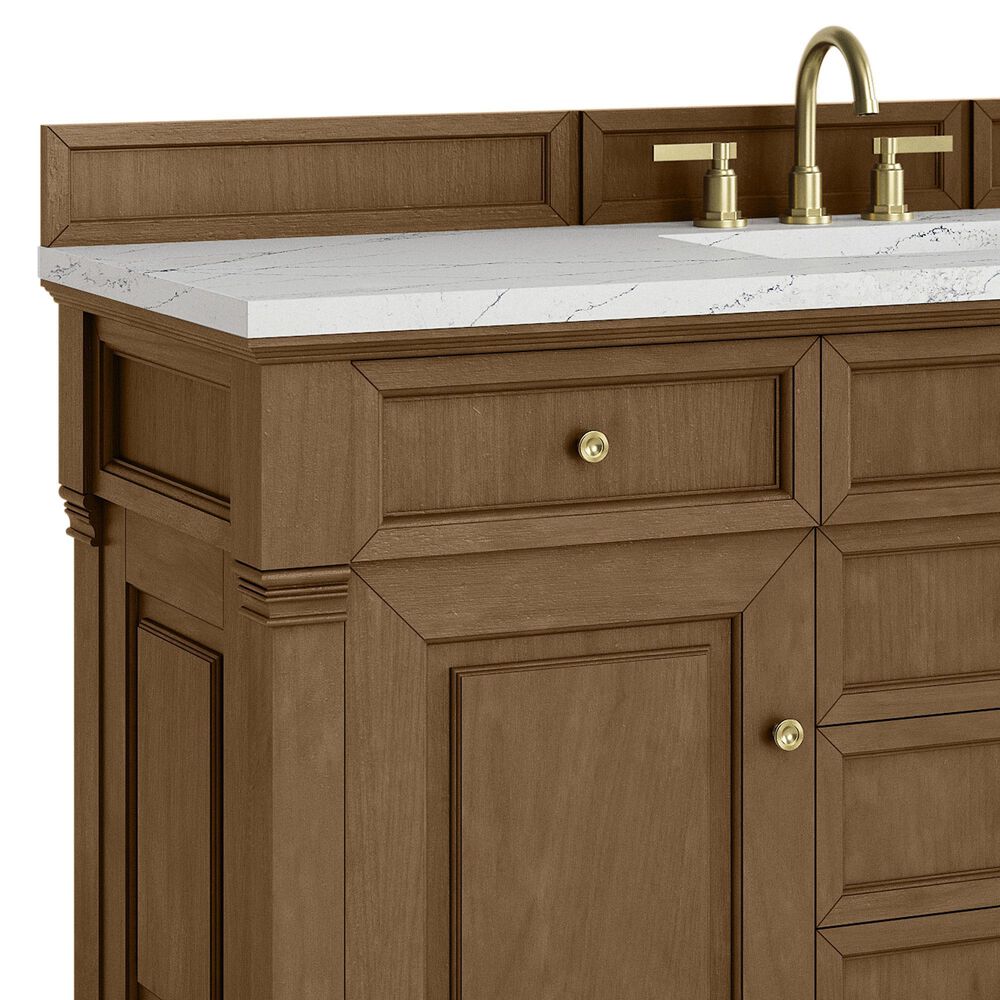 James Martin Vanities Brookfield 60" Single Bathroom Vanity in Honey Oak with 3 cm Ethereal Noctis Quartz Top and Rectangular Sink, , large
