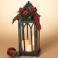 The Gerson Company 21" Holiday Lantern with 3 LED Candles and Floral Accent in Black, , large