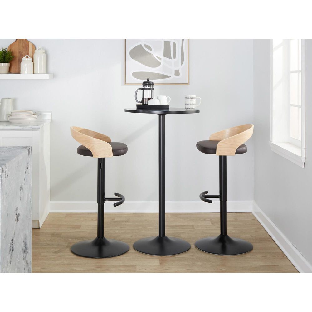 LumiSource Grotto Swivel Barstool with Brown Faux Leather Upholstery in Black and Natural (Set of 2), , large