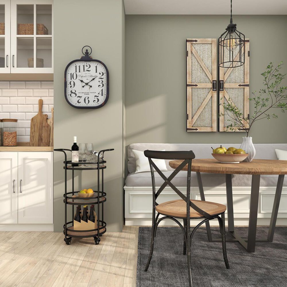 Maple and Jade 3-Shelf Bar Cart with Handle in Matte Black, Natural Brown and Clear, , large
