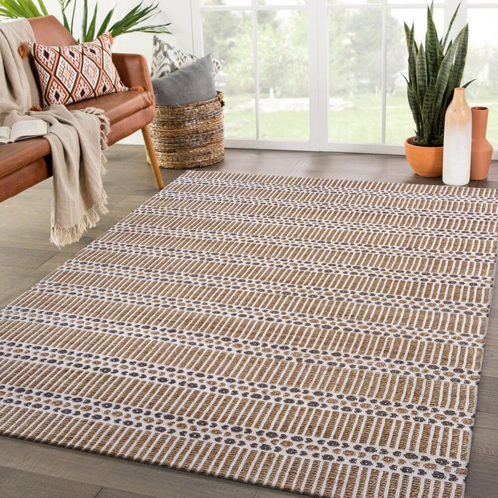 L&amp;R Resources Natural Fiber Striped Ivory Gray 5' x 7'9" Area Rug, , large